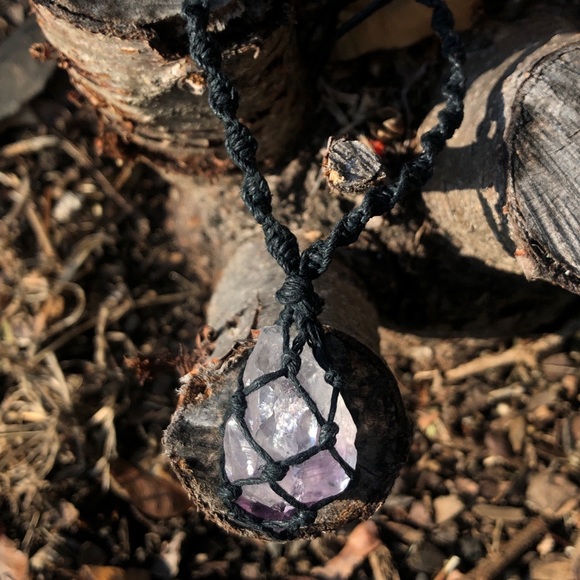 Amethyst Raw Macrame Necklace - Picture 6 of 8